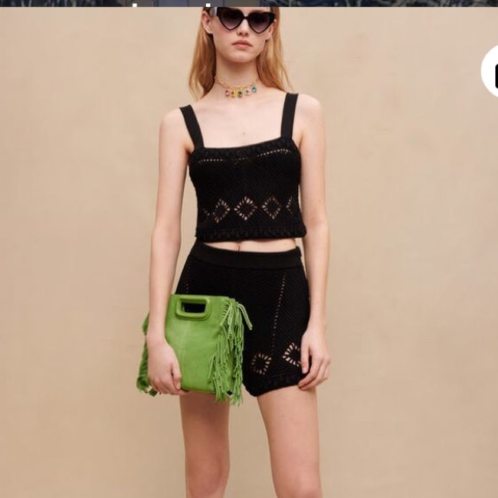 NWT  SANDRO Black Knit Openwork Crop Top  Size 32 Chest  $265